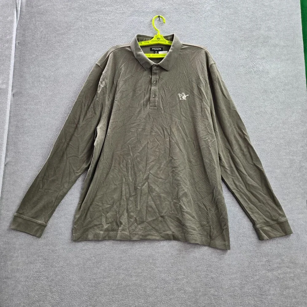 True Religion Men‎ Polo Shirt 3XL Green Logo Long Sleeve Collar